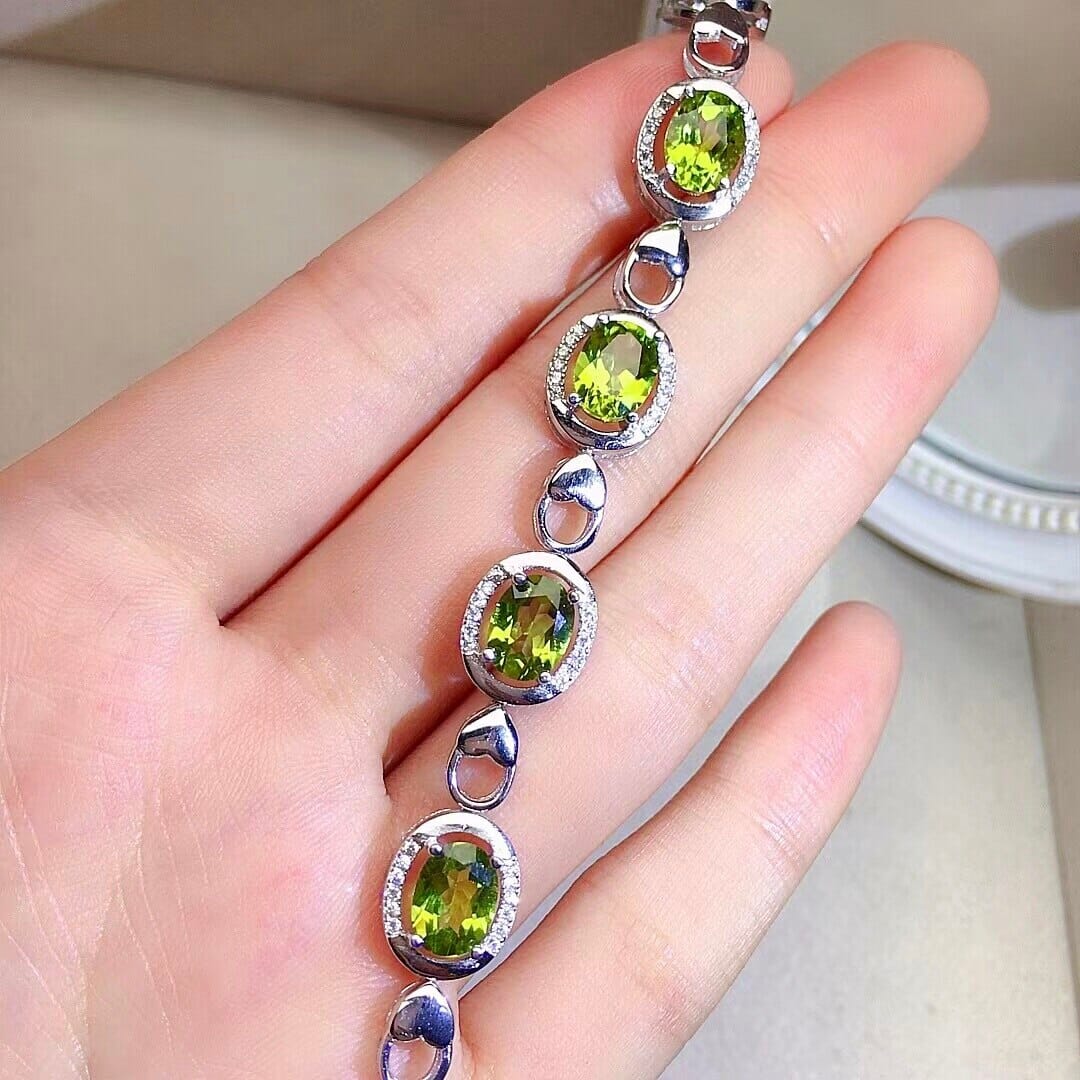 6mm*8mm 6ct Natural Peridot 925 Sterling Silver BraceletBracelet