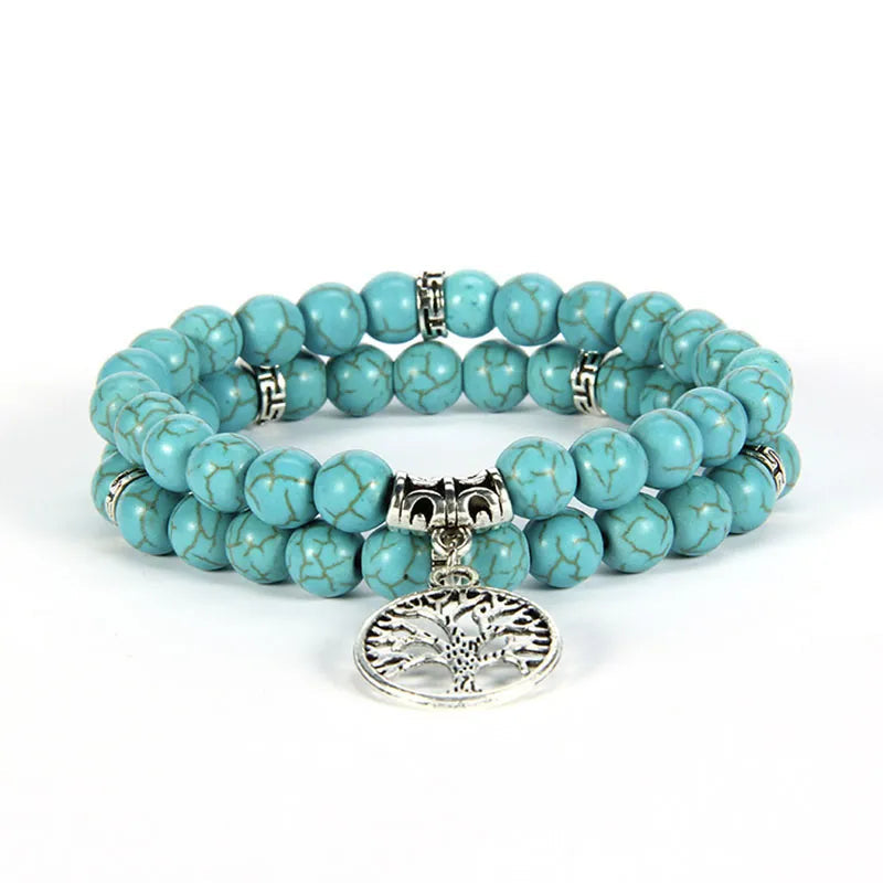 Natural Stone Beads Bracelets Lucky Charm 8mm Blue Turquoises Couple Bracelets