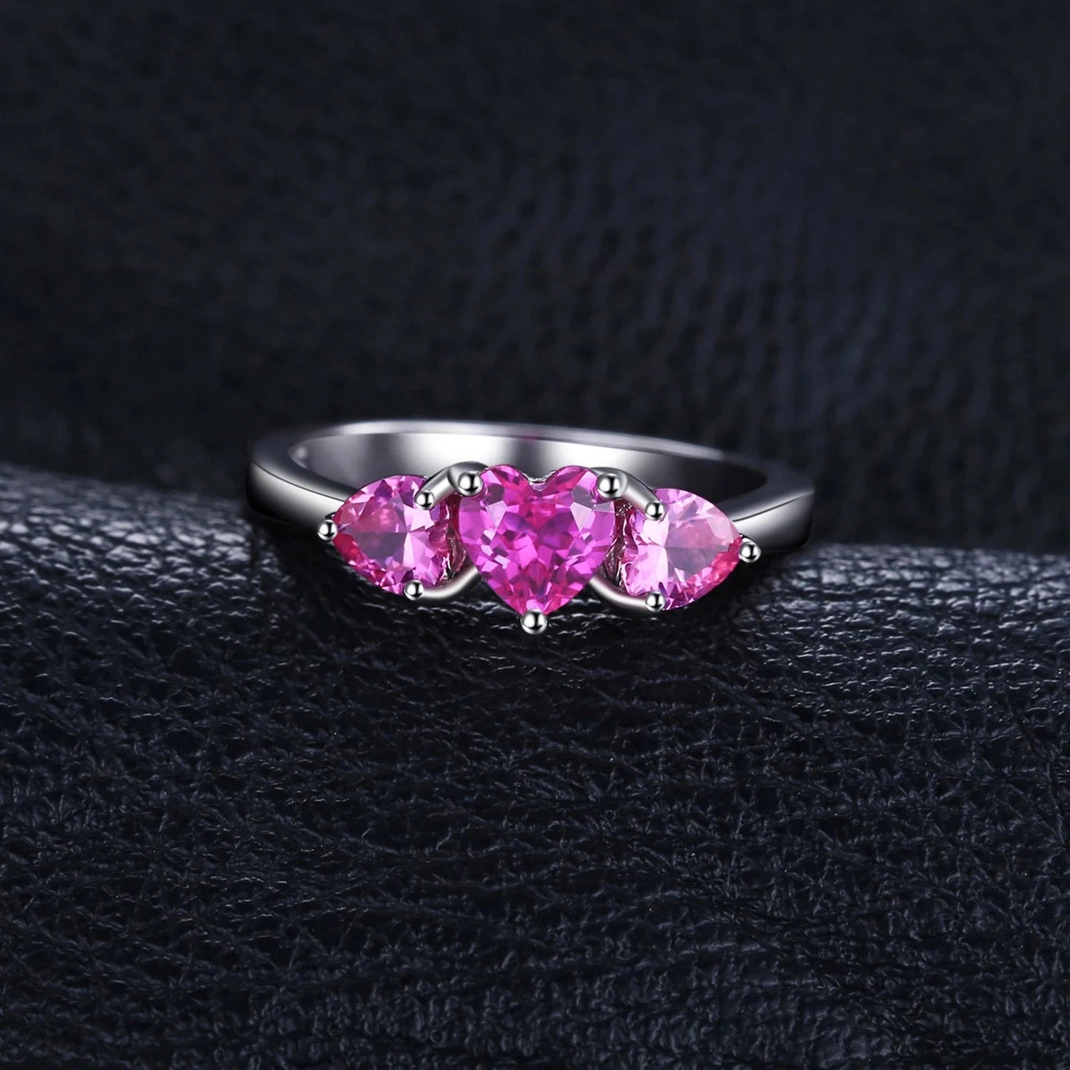 Love Heart 1.2ct Pink Sapphire 925 Sterling Silver 3 stone Ring