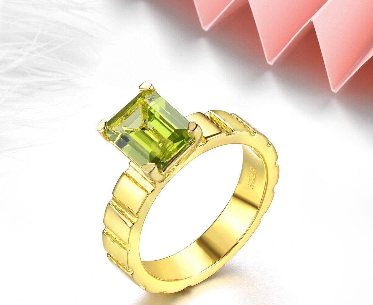 2.5 Carats Genuine Peridot Yellow Gold 925 Sterling Silver RingRing