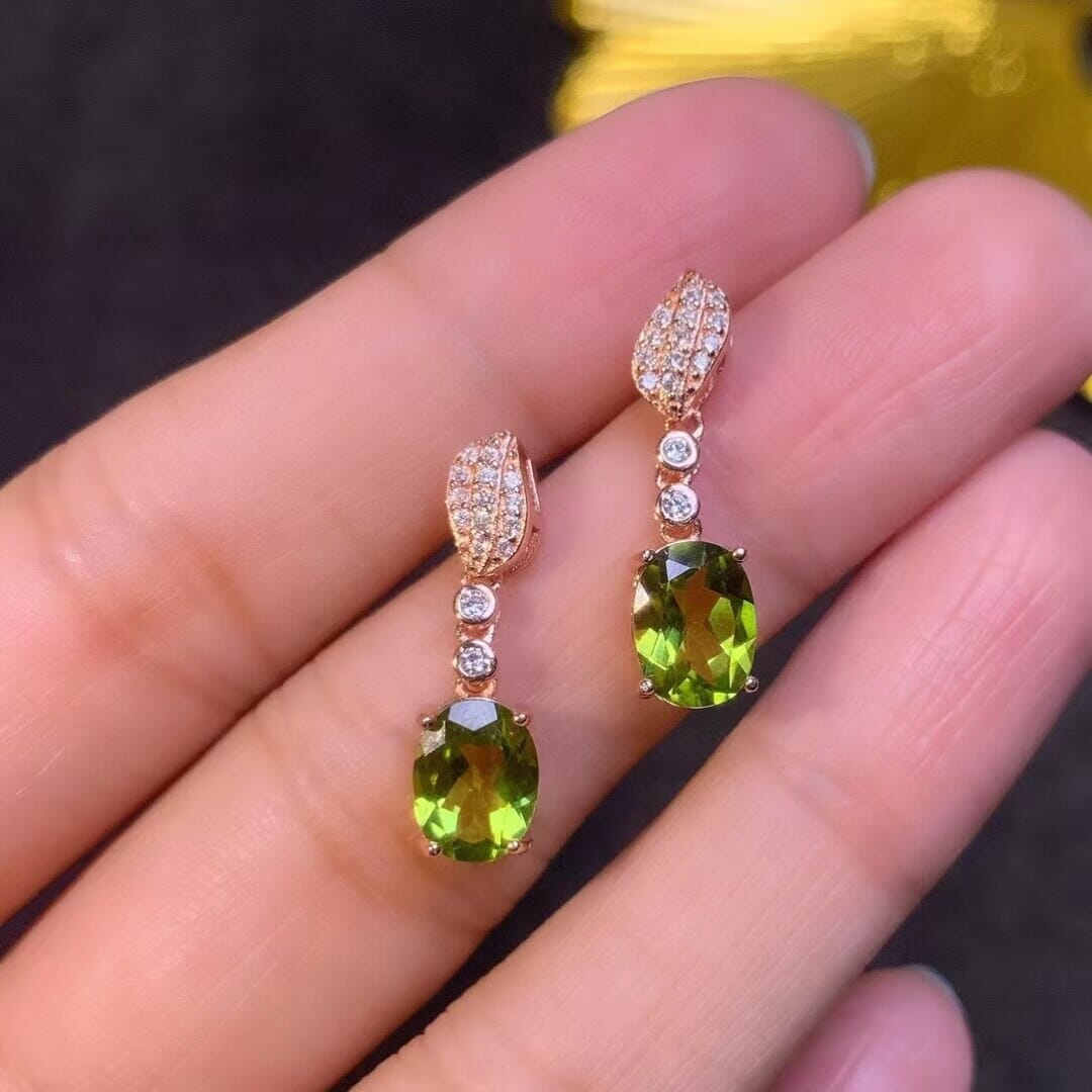 2ct 6mm*8mm 18K Peridot Gold Plated 925 Silver Drop EarringsEarrings