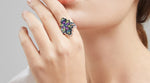 Blue Topaz, Black Spinel, Peridot & Amethyst 925 Sterling Silver RingRing
