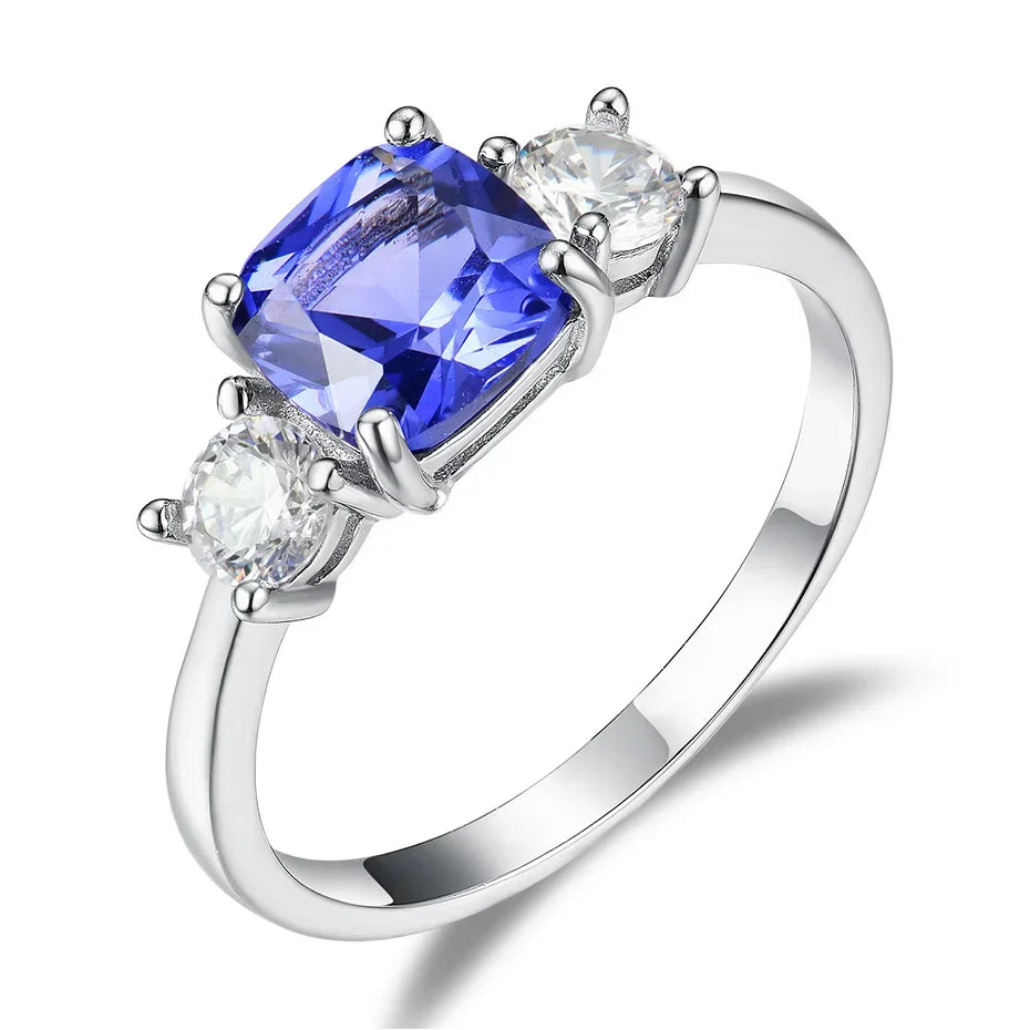 925 Sterling Silver Aquamarine Sapphire Gemstone Women's Ring GirlsNano Tanzanite8