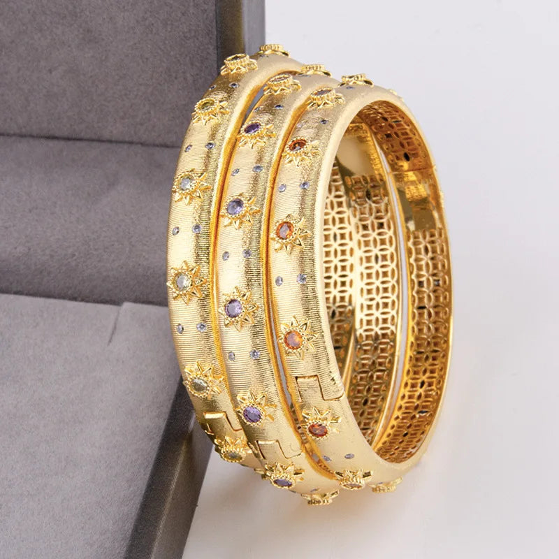 Cuff Bangle Ruby 18k Real Gold Plated Metal
