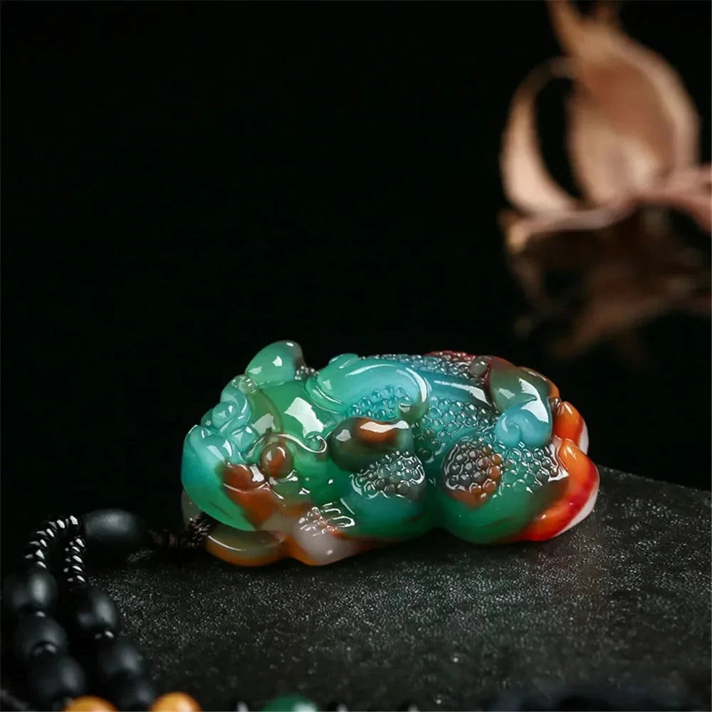 Natural Jade Tiger Pendant Necklace Hand-Carved
