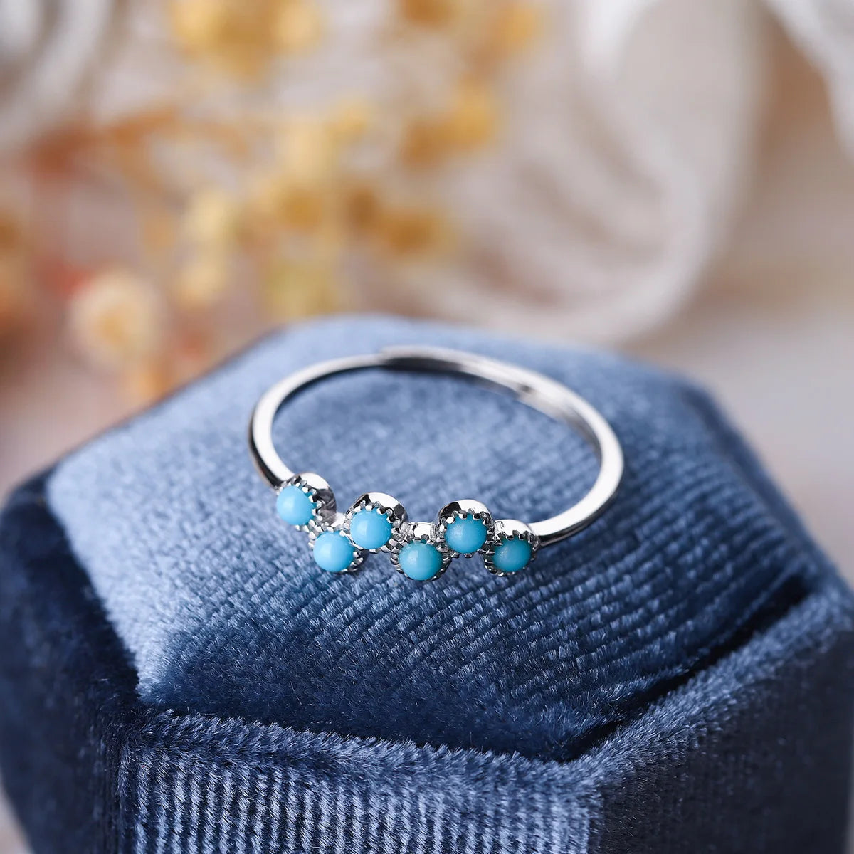 Turquoise Round Four Claw Sapphire Couple Ring