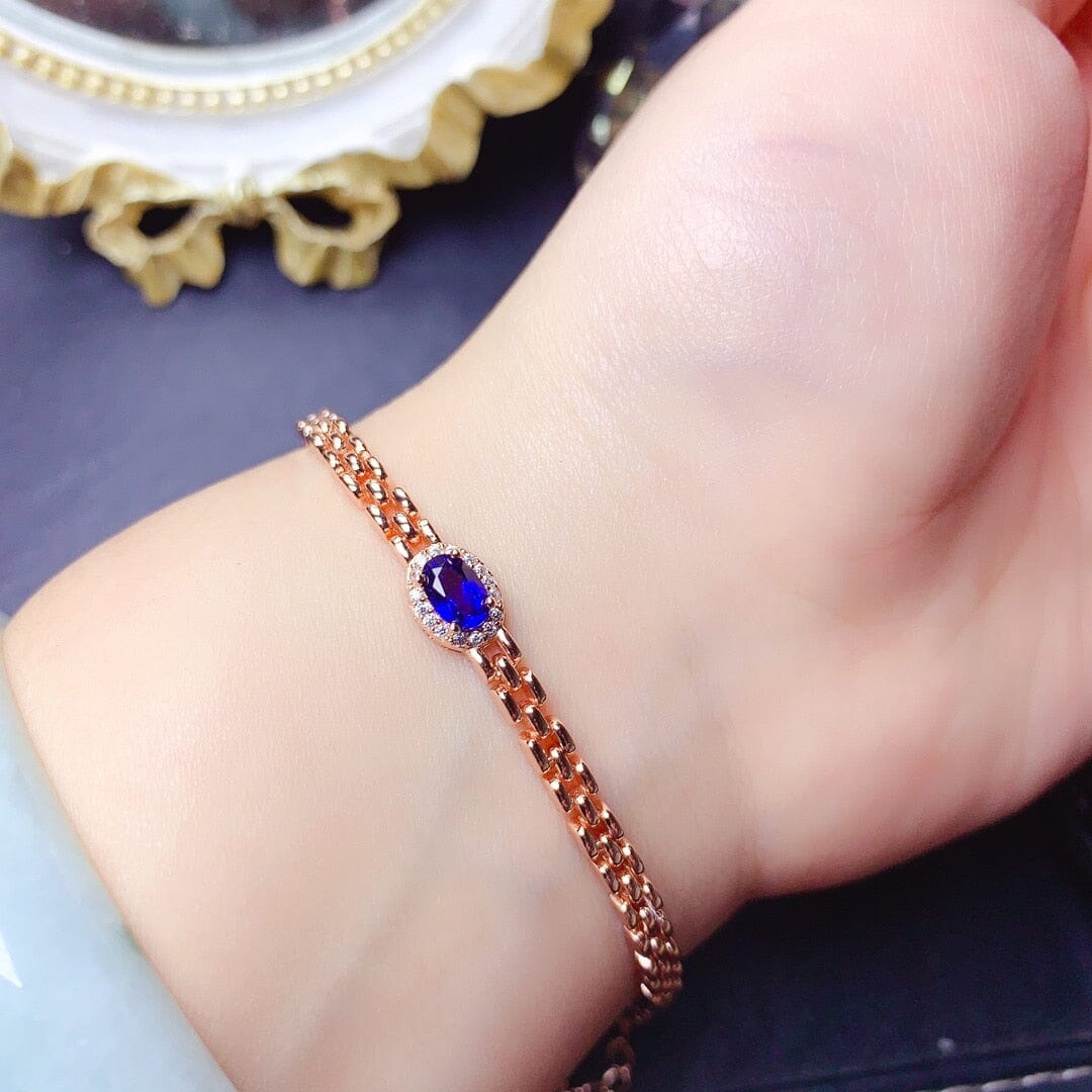 4x6mm Sapphire Gemstone 925 Sterling Silver BraceletBracelet