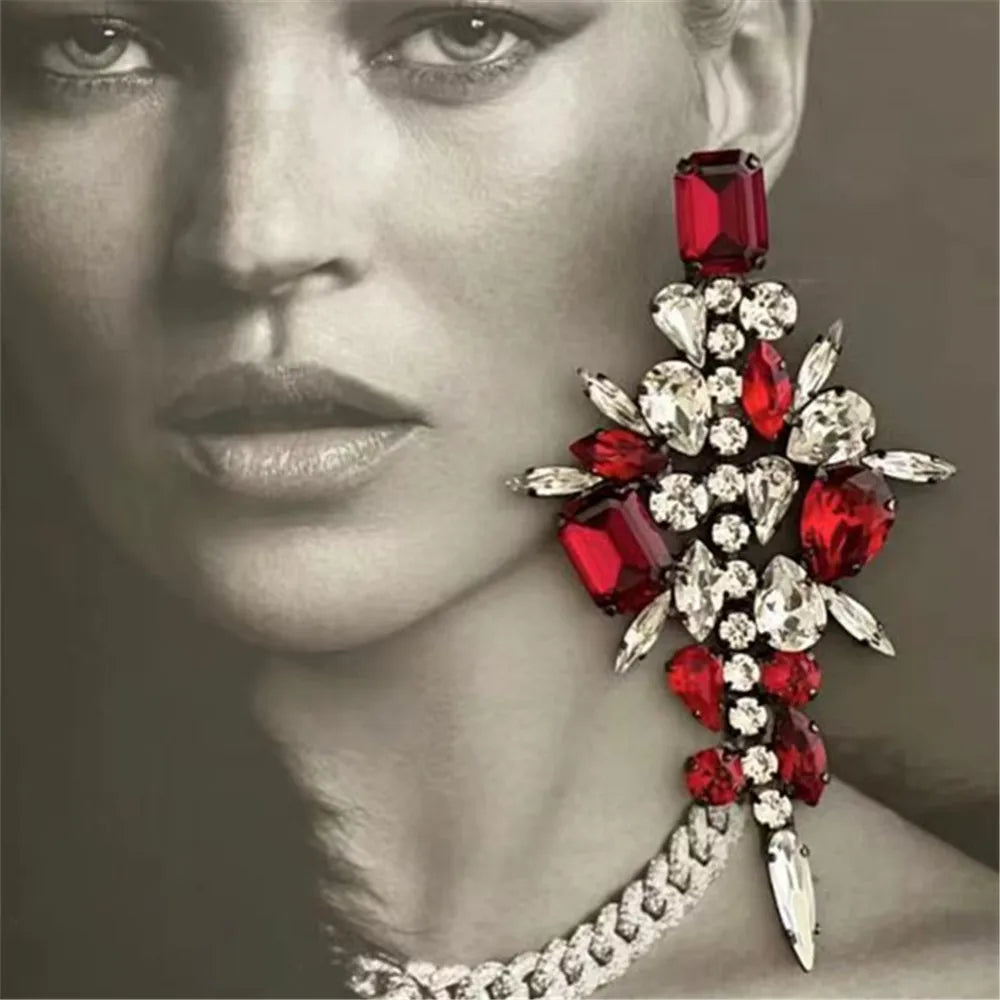 Novelly Crystal Red Ruby Chandelier Shape Drop EarringsGreenGold