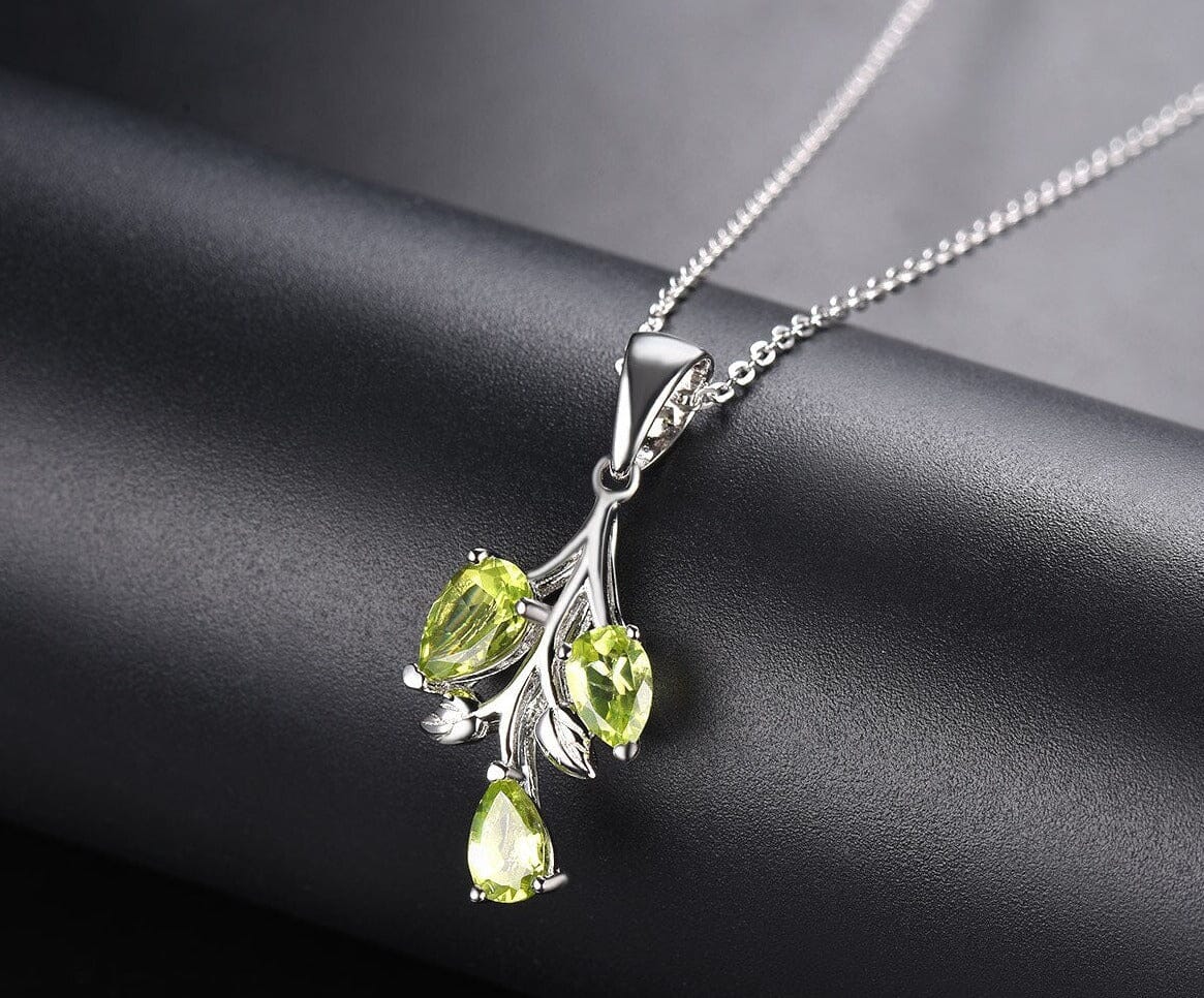 Leaves&Branches Peridot Pendant Solid 925 Sterling Silver Gemstone NecklaceNecklace