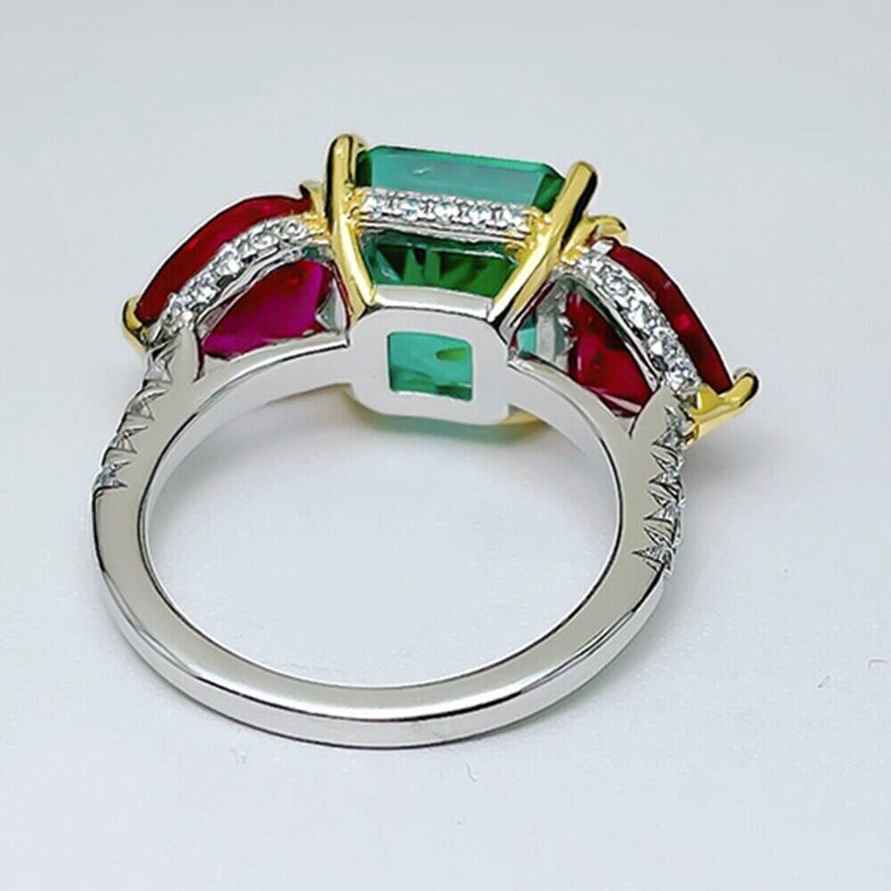 Heart Ruby and Emerald Square 925 Sterling Silver RingRing