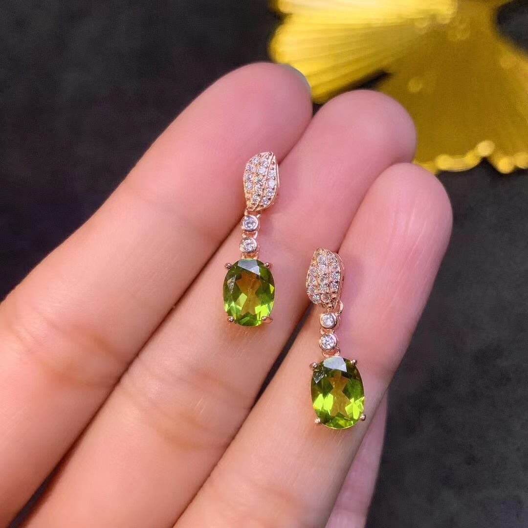 2ct 6mm*8mm 18K Peridot Gold Plated 925 Silver Drop EarringsEarrings