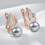 585 Rose Gold Natural Zircon Flower Gray Pearl Drop Earrings for Women