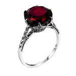 Flower Charms Dark Red Garnet Rings