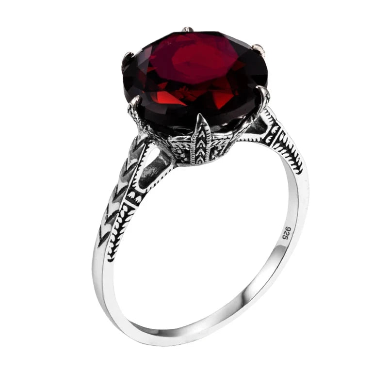 Flower Charms Dark Red Garnet Rings