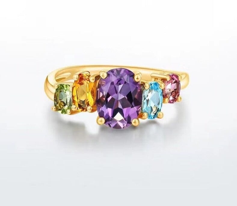 Topaz Amethyst Citrine and Peridot Multi Stone 925 Sterling Silver RingRingRose Gold Color4