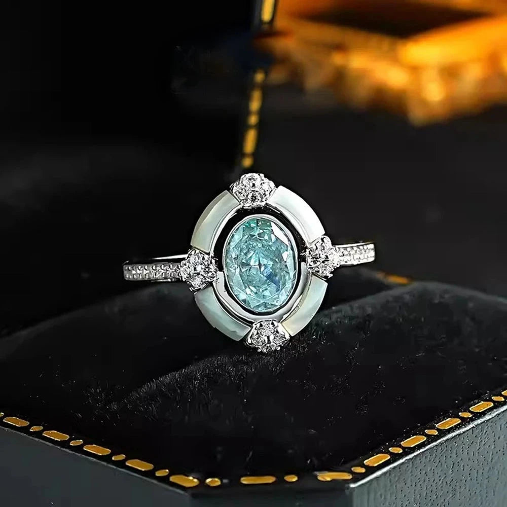 6*8 MM Oval Aquamarine High Carbon Diamond Gemstone