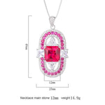 12 *12 Geometric Square Round Ruby Pendant NecklaceNecklace