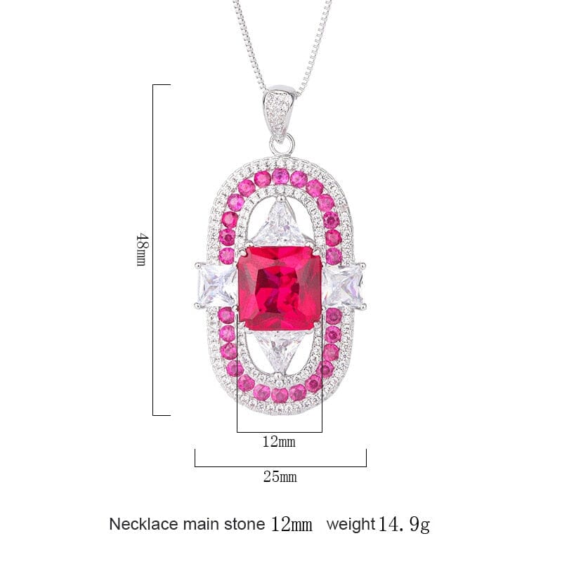 12 *12 Geometric Square Round Ruby Pendant NecklaceNecklace