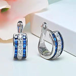 Luxury Ruby Sapphire Diamond Hoop Earring 925 SterlingBlue