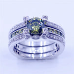 2-in-1 Peridot Diamond Ring Set 925 Sterling Silver