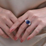 Oval 5CT Sapphire and Diamond 925 Sterling Silver RingRing