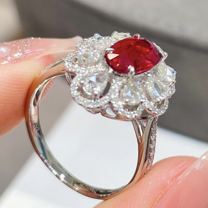 Pigeon Blood Ruby Drop Pear-shaped Silver RingRing