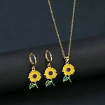 7 Style Classic Gold Plated Botanical Sunflower Pendant NecklaceJewelry Set 2