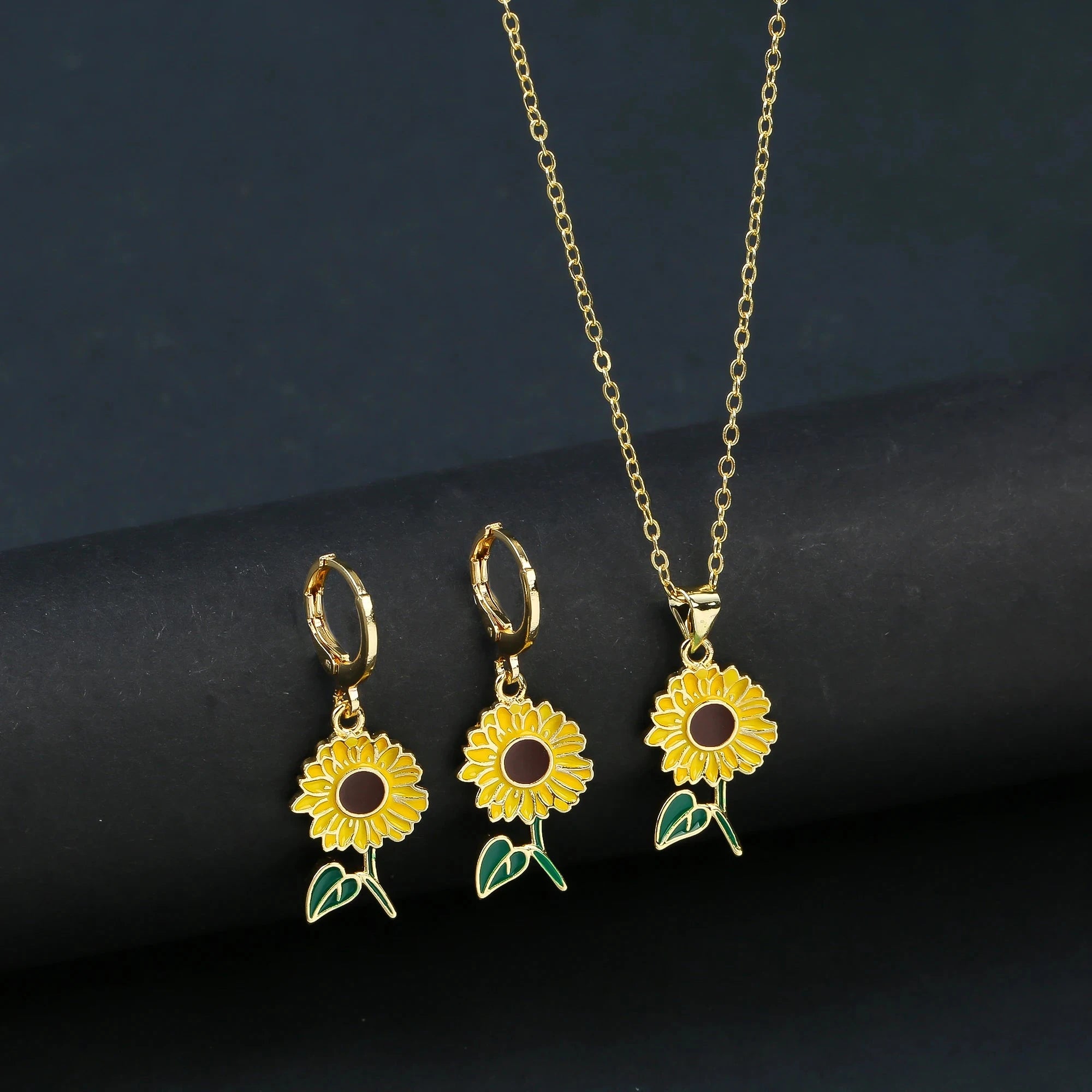 7 Style Classic Gold Plated Botanical Sunflower Pendant NecklaceJewelry Set 2