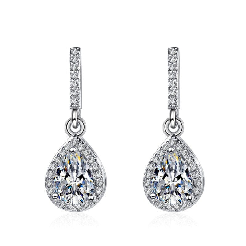 Multi-colors Stone Cubic Zirconia Silver Drop EarringsEarringswhite