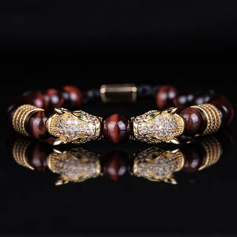 Double Leopard Head BraceletsBraceletGold red white cz