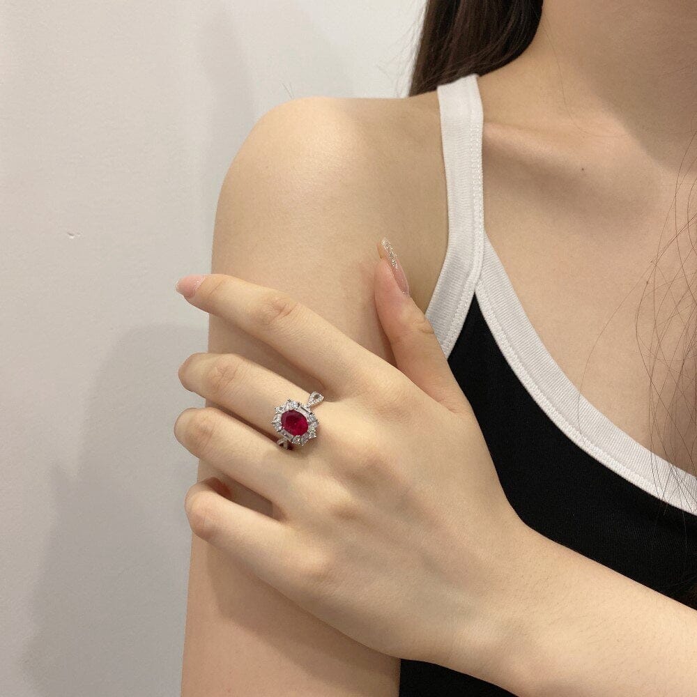 Oval Cut Ruby 925 Sterling Silver RingRing