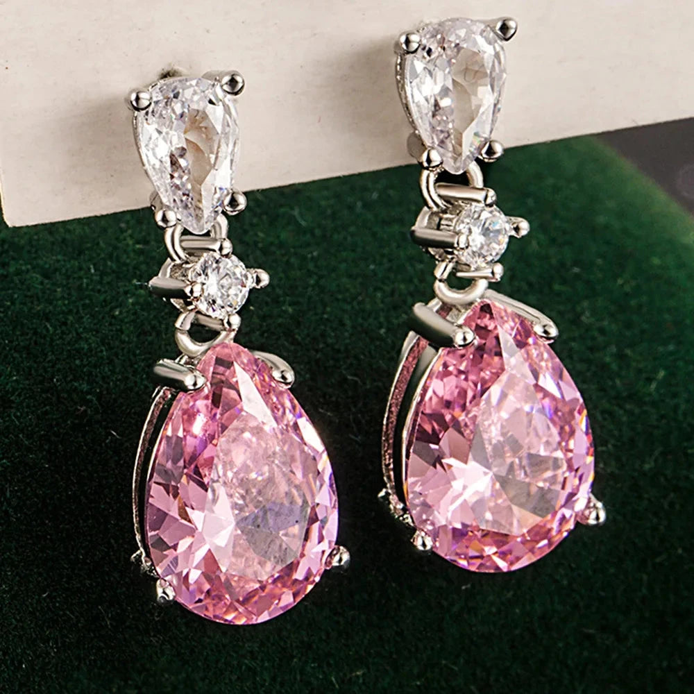 Water Drop Pink Sapphire Earrings for Women