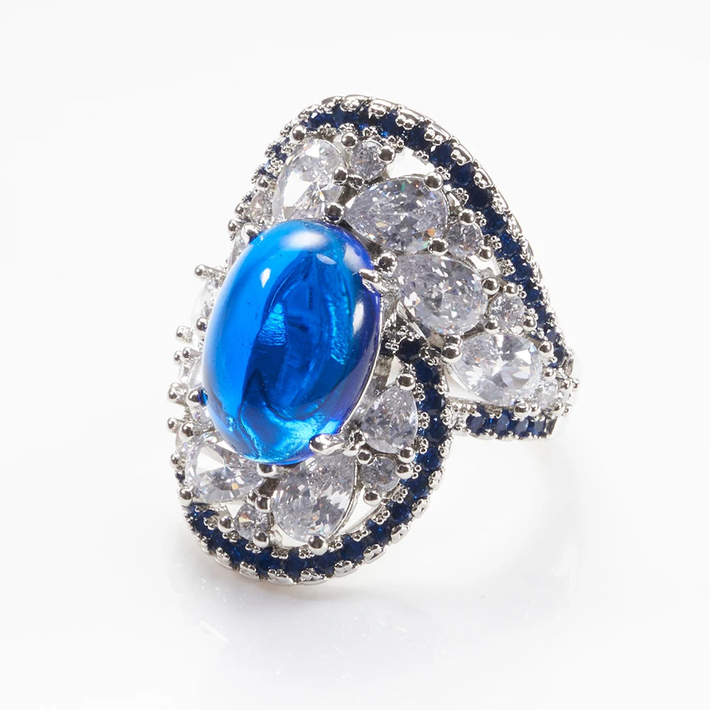 Oval Shape Sapphire Gemstone Classic 925 Sterling Silver Resizable RingRing