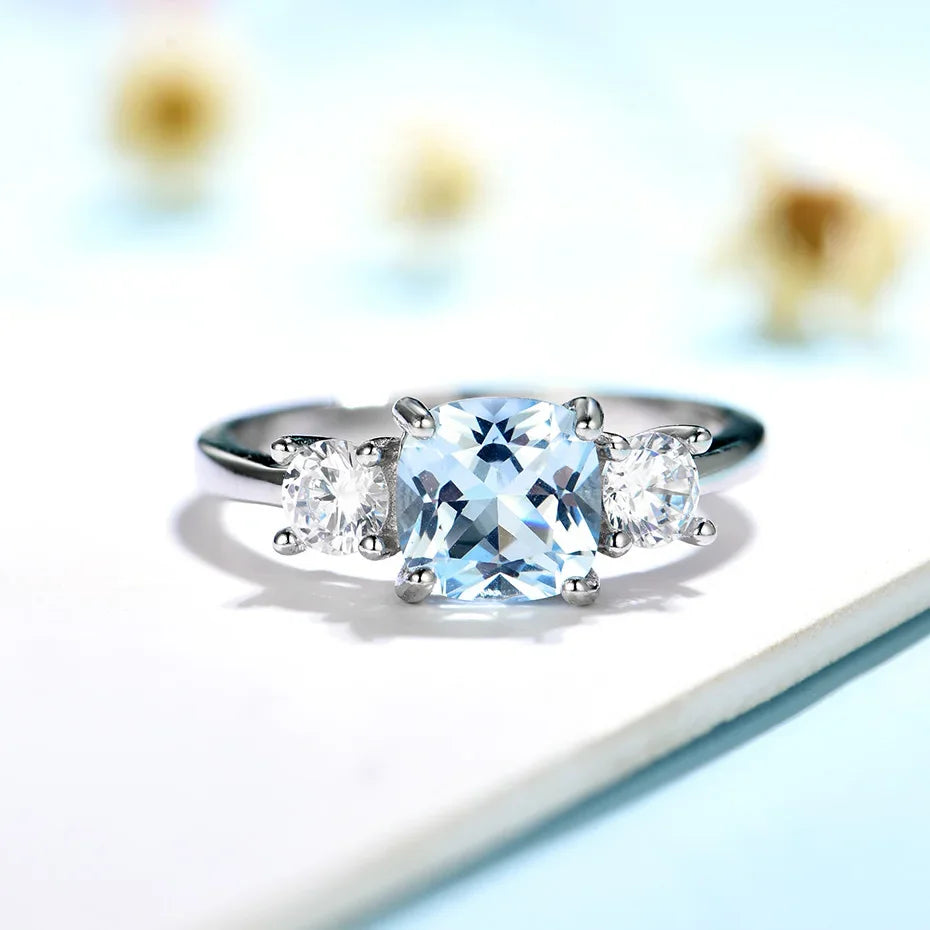925 Sterling Silver Aquamarine Sapphire Gemstone Women's Ring GirlsNano Aquamarine8