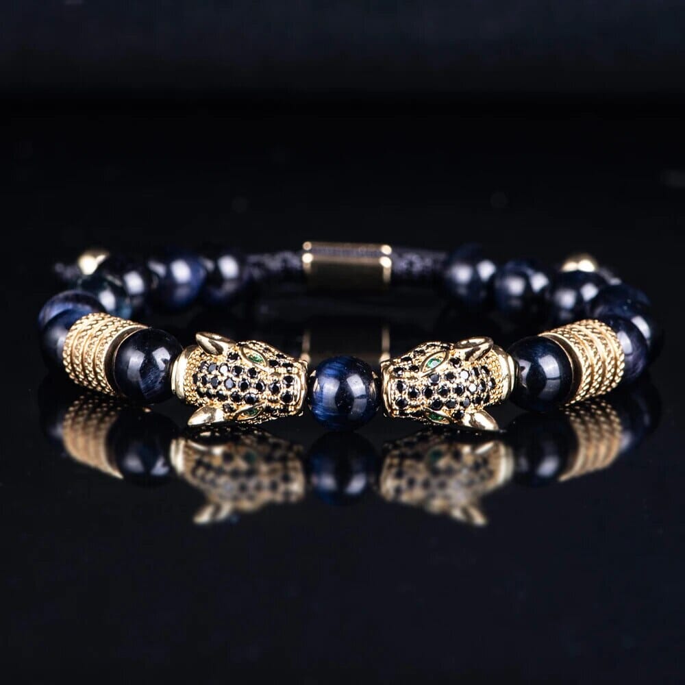 Double Leopard Head BraceletsBraceletGold Ink Blue B