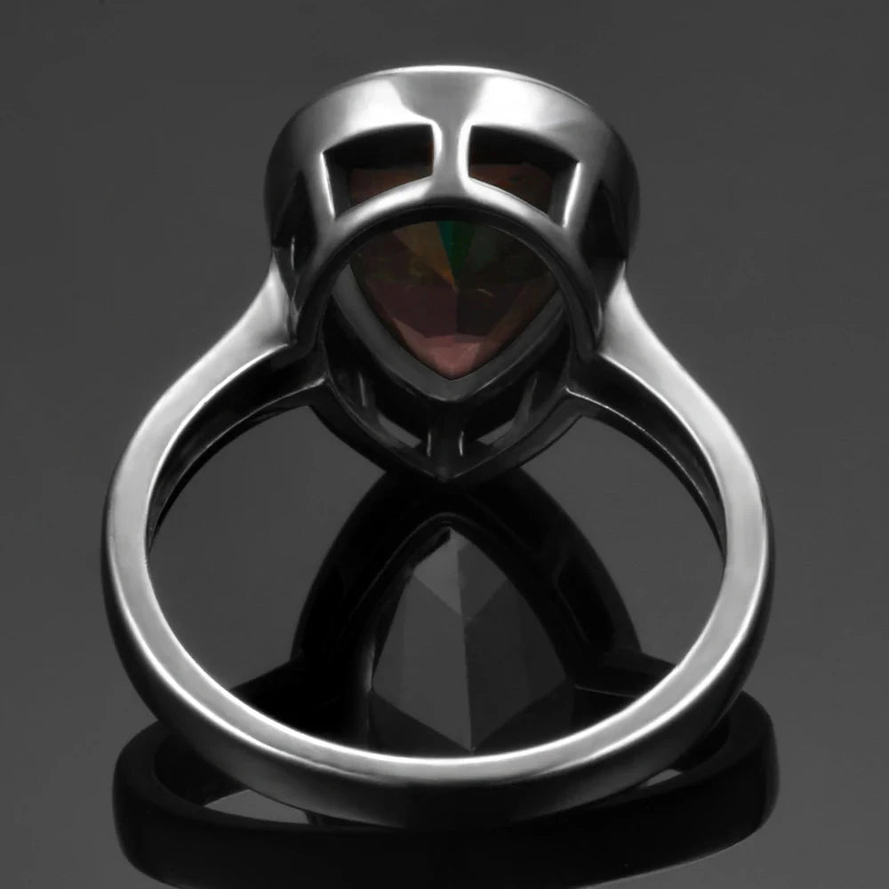 Genuine S925 Silver Jewelry Water Drop Rainbow Fire Mystic Topaz Rings