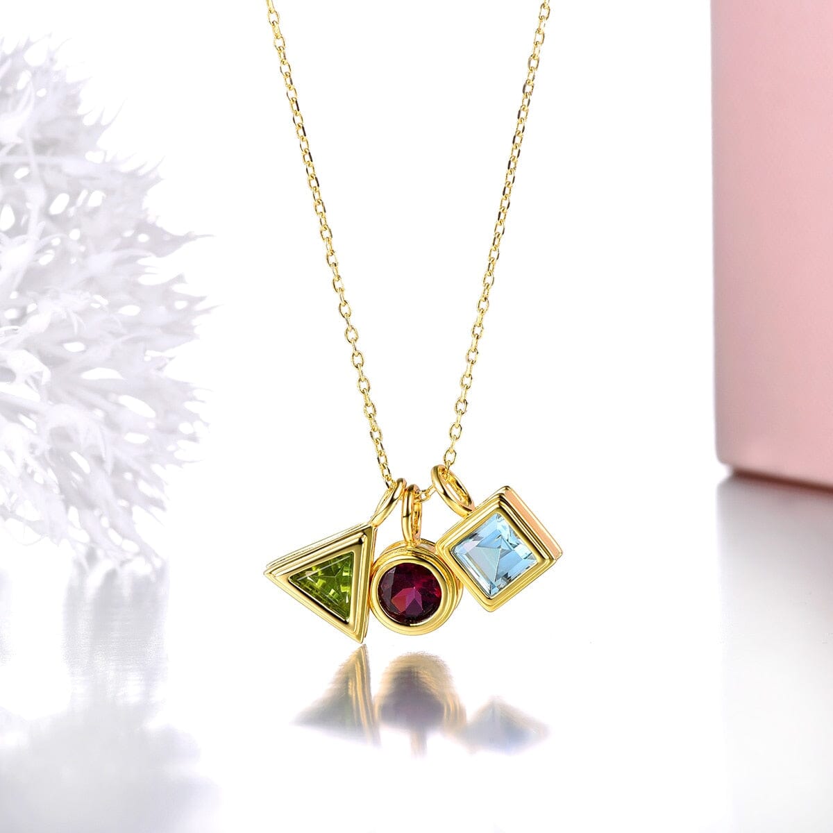 Topaz Peridot Garnet Yellow Gold Plated Pendants NecklaceNecklace