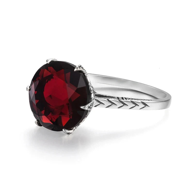 Flower Charms Dark Red Garnet Rings
