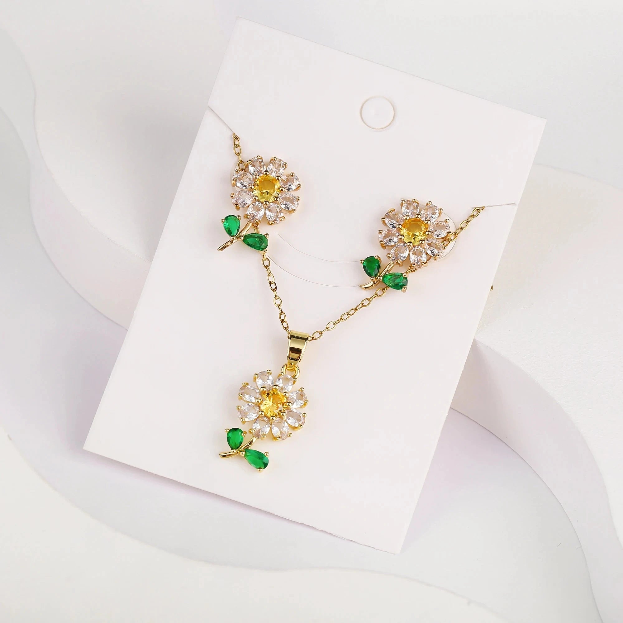 7 Style Classic Gold Plated Botanical Sunflower Pendant NecklaceJewelry Set 1