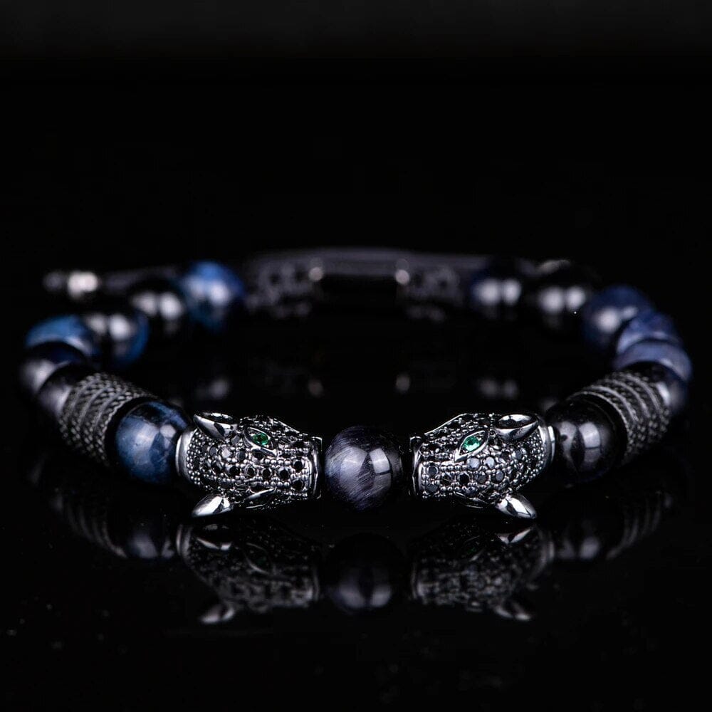 Double Leopard Head BraceletsBraceletBlack Ink Blue b cz