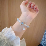 Dreamy Blue Moonstone Cat Eye Pendant Crystal Bead Bracelet