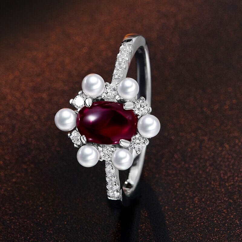 5*7mm 1CT Oval Cut Emerald, Ruby & Sapphire with Pearls Solid 925 Silver RingRingruby4