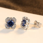 Sapphire Gemstone 925 Sterling Silver Flower Stud EarringsEarrings