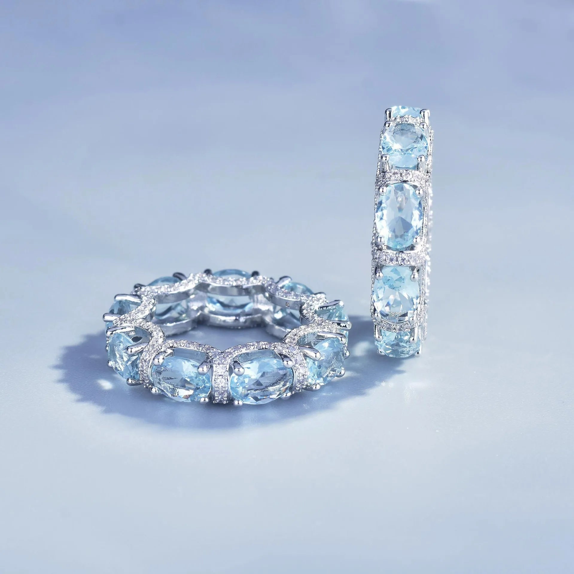 Round Aquamarine Bracelet Ring Sets