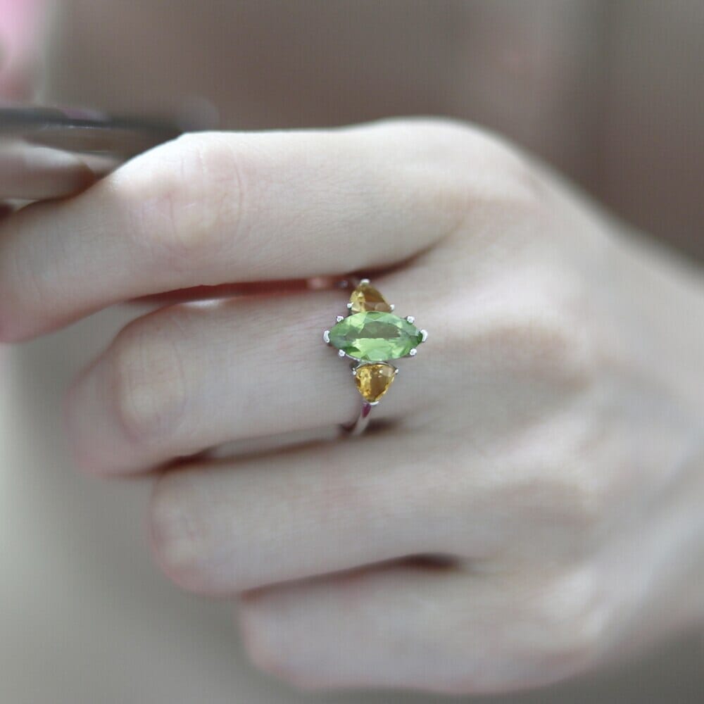 Peridot and Citrine Stone Retro Style 925 Sterling Silver RingRing