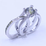 2-in-1 Peridot Diamond Ring Set 925 Sterling Silver