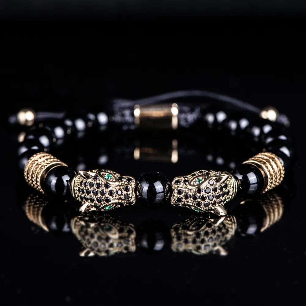 Double Leopard Head BraceletsBraceletGold Bright black B