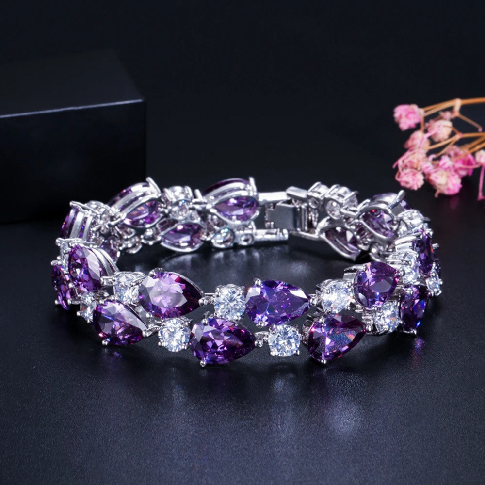 Bohemia Pear Lab Ruby Diamonds BraceletsPurple19cm