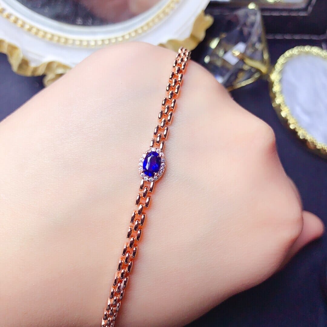 4x6mm Sapphire Gemstone 925 Sterling Silver BraceletBracelet