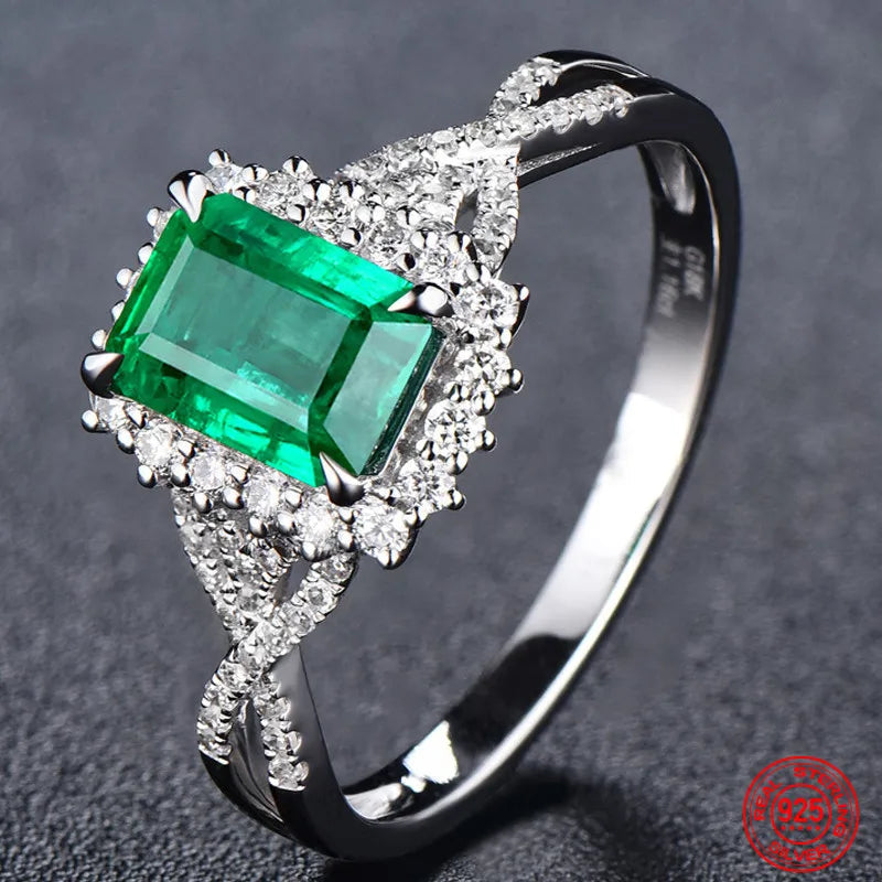 Engagement Silver Charm Emerald Ring7